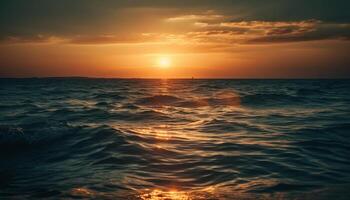 d'or horizon plus de tranquille eau, la nature beauté dans abstrait crépuscule généré par ai photo