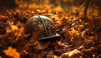 l'automne feuilles tomber sur le champ de bataille, la nature pleure le déchue généré par ai photo