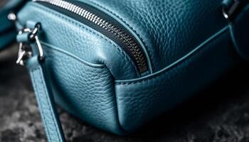 luxe cuir sac avec brillant métal gérer, moderne conception généré par ai photo