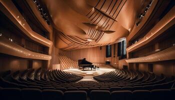 confortable chaises dans une moderne salle, illuminé pour une performance généré par ai photo