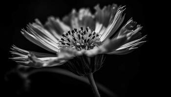 monochrome Marguerite tête sur noir arrière-plan, beauté dans la nature généré par ai photo