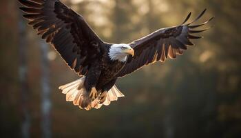 chauve Aigle se percher majestueusement sur bifurquer, symbole de américain fierté généré par ai photo