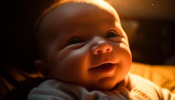 mignonne bébé garçon souriant, apportant joie à le sien famille Nouveau la vie généré par ai photo