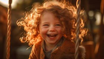 de bonne humeur enfant balançant dans nature, profiter insouciant enfance relaxation généré par ai photo