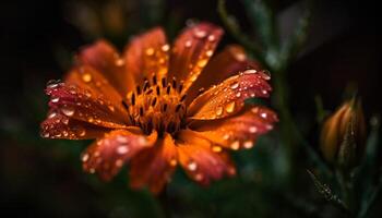 vibrant gerbera Marguerite fleurir, rosée goutte, humide avec pluie généré par ai photo