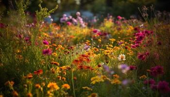 vibrant fleurs sauvages Floraison dans prairie, beauté dans la nature croissance généré par ai photo