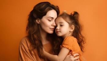 mère et fille embrasser, rayonnant l'amour et bonheur ensemble généré par ai photo