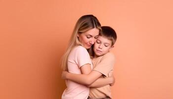 content famille embrasse aimer, joie, et unité dans studio coup généré par ai photo