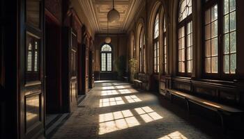 ancien spiritualité disparition dans moderne luxe bâtiment vide entrée salle généré par ai photo