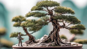 petit Plastique pin arbre figurine, décoration pour mis en pot plante collection généré par ai photo