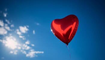 l'amour monte en flèche haute avec cœur en forme de des ballons dans vibrant ciels généré par ai photo