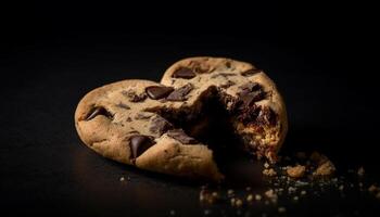 cœur en forme de Chocolat puce biscuit sur rustique en bois table généré par ai photo