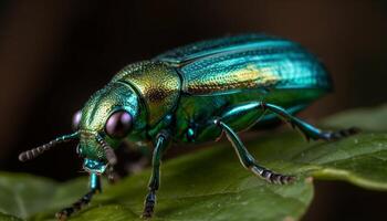 petit charançon sur vert feuille, macro concentrer sur premier plan généré par ai photo