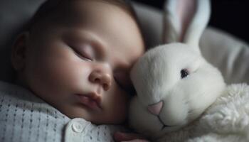 en train de dormir bébé lapin apporte l'amour et innocence à famille portrait généré par ai photo