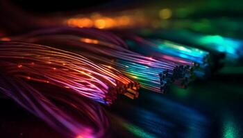 embrasé ordinateur câbles dans vibrant couleurs relier futuriste La technologie équipement généré par ai photo
