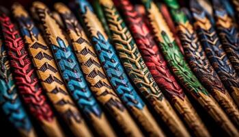 tissé la laine kilim tapis, une vibrant souvenir de indigène culture généré par ai photo