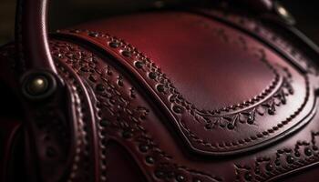 élégant cuir cheval selle avec brillant métal Boucle décoration généré par ai photo