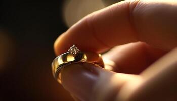 mariage bague symbolise l'amour et unité, une précieux gemme cercle généré par ai photo