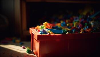 enfant coloré jouet boîte détient souvenirs de enfance amusement à l'intérieur généré par ai photo