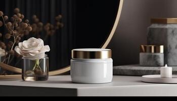 luxe Crème hydratante pot, une beauté traitement pour en bonne santé modes de vie généré par ai photo