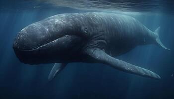 majestueux à bosse baleine nager dans Profond bleu Arctique des eaux généré par ai photo