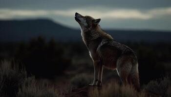 région sauvage zone un Loup debout, en train de regarder la nature tranquille beauté généré par ai photo