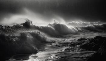 rupture vagues crash contre foncé paysage marin, admiration inspirant beauté dans la nature généré par ai photo