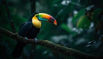 vibrant toucan perché sur branche dans tropical forêt tropicale habitat généré par ai photo