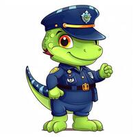 police crocodile bébé dessin animé conception. mignonne crocodile bébé police dessin animé illustration. coloré crocodile portant police costume pour des gamins coloration pages. coloré police crocodile dessin animé. ai généré photo