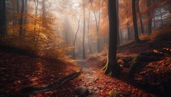 vibrant l'automne couleurs sur humide hêtre arbre dans tranquille région sauvage généré par ai photo