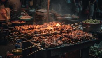 grillé Viande brochettes, une agrafe de est asiatique culture généré par ai photo
