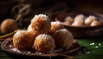 Frais fait maison noix de coco des balles, une en bonne santé indulgence pour le déjeuner généré par ai photo