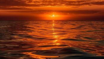 vibrant le coucher du soleil plus de tranquille paysage marin, reflétant or et Orange couleurs généré par ai photo