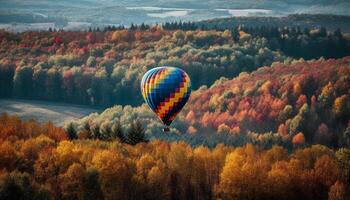 en volant haute en haut dans une multi coloré chaud air ballon aventure généré par ai photo