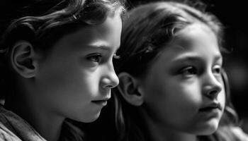 souriant frères et sœurs, innocence et joie capturé dans noir et blanc généré par ai photo