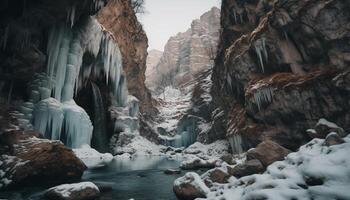 majestueux Montagne gamme, congelé beauté dans nature, extrême terrain aventure généré par ai photo