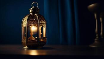 embrasé lanterne illumine vieux façonné décoration pour une fête de spiritualité généré par ai photo