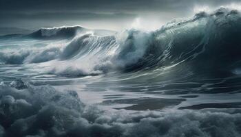 abstrait vaporisateur de majestueux le surf, rupture sur spectaculaire littoral généré par ai photo