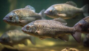 multi coloré poisson nager dans tropical récif, Naturel beauté capturé généré par ai photo