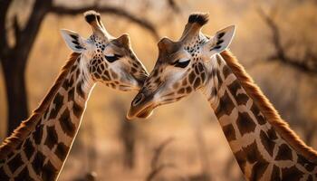 girafe famille permanent dans le savane, élégance dans la nature beauté généré par ai photo