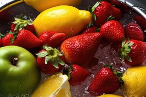 divers fruit à laver dans couler, ai généré photo