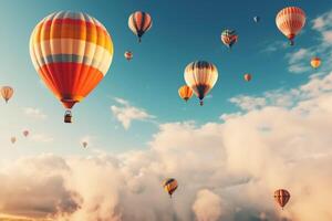 coloré chaud air des ballons dans vol, ai généré photo