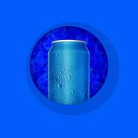 canettes avec l'eau gouttelettes et la glace sur bleu Contexte photo