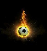 ballon de football, en feu sur fond noir photo