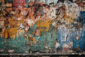 vieilli mur avec coloré peeling pièces de peindre. génératif ai photo