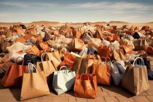 pile de coloré achats Sacs. plus de consommation et accro du shopping. génératif ai photo