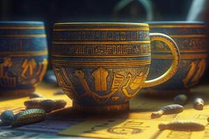café tasses pharaonique modèle conception illustration génératif ai photo