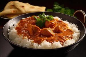 curry poulet avec riz. traditionnel Indien cuisine. génératif ai photo