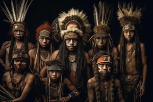 portrait de indigène tribu. originaire de américain personnes. génératif ai photo