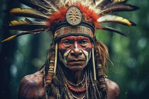portrait de indigène tribu homme. originaire de américain personnes. génératif ai photo